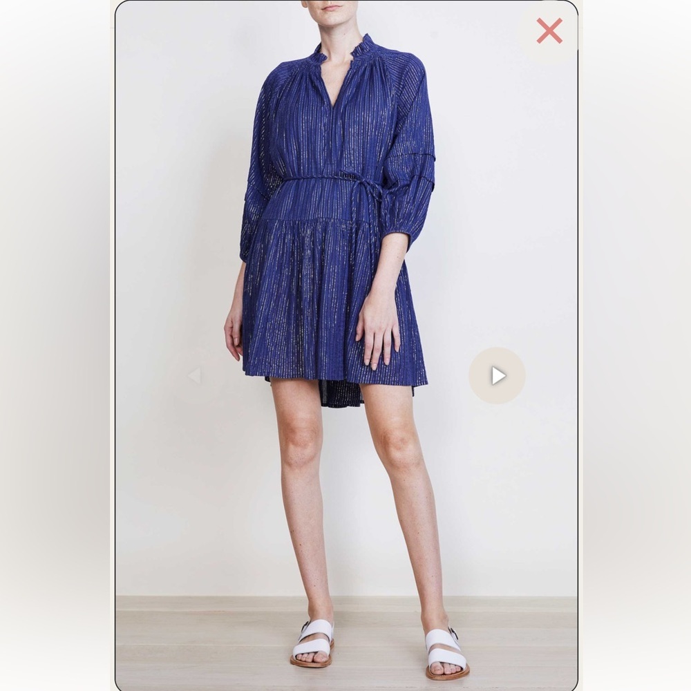 Apiece Apart Size XS Navy Laguna Mini Dress in Silver Lurex‎ Pinstripes Preppy